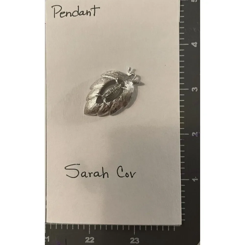 Vintage 1963 Sarah Coventry Crystal Navette Silver Tone Leaf Slide Pendant